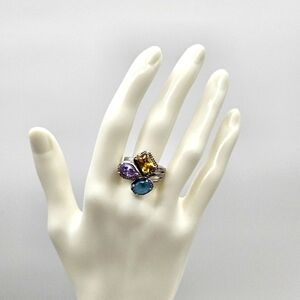 Three Stone Sterling Silver Ring Size 7‎